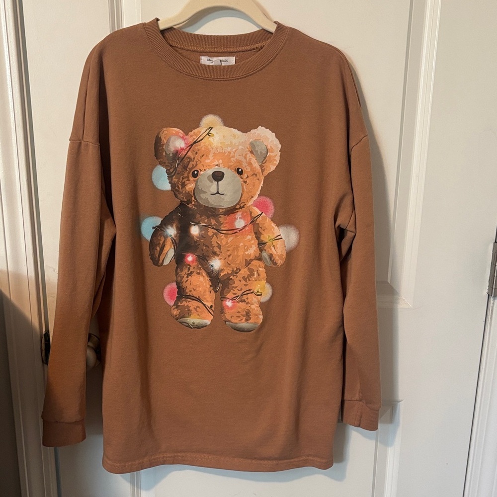 Grayson Threads Brown Long Sleeve Tee with Teddy Bear Christmas